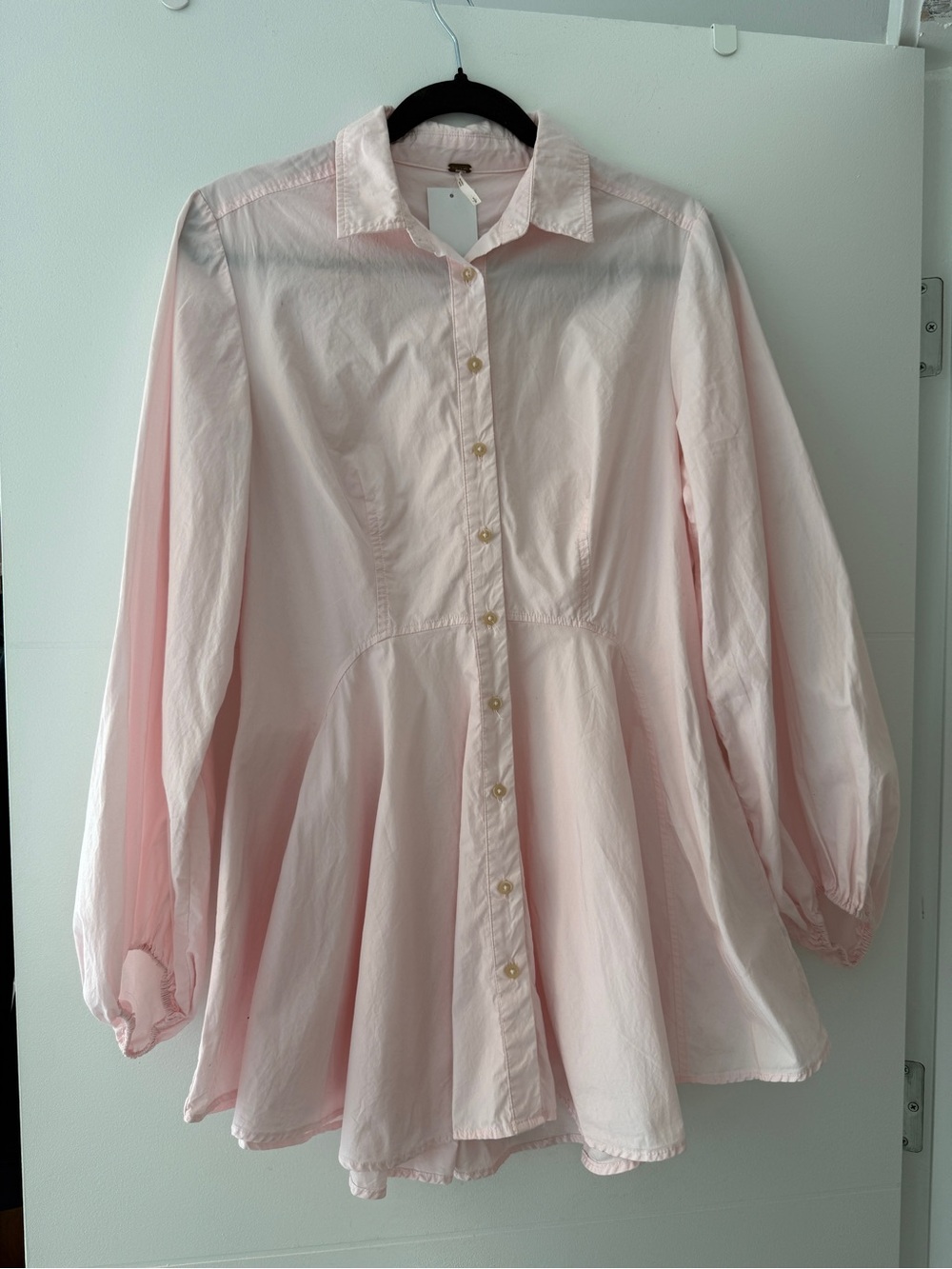 Free People Blush Pink Cotton Shirt Dress